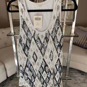 Boston Proper Sequin Patterned Tank White/ Gray
